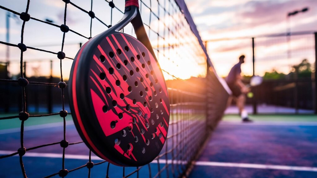 Quatre joueurs disputant un échange de padel en double.