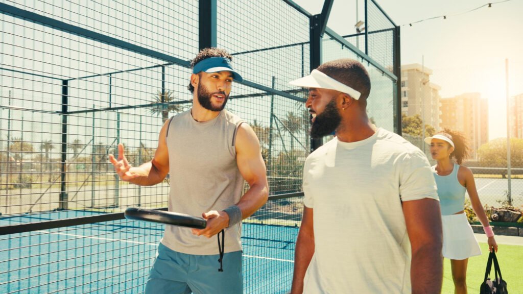 Échange de padel avec balle jouée après un rebond sur la vitre.